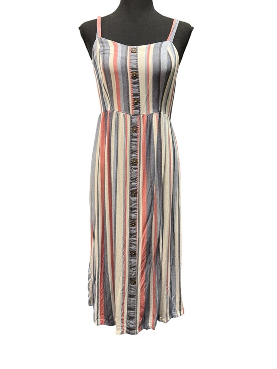 Pink Rose Dresses & Skirts - Striped Button-Front Midi Dress in Blue, Cream & Coral Size Small